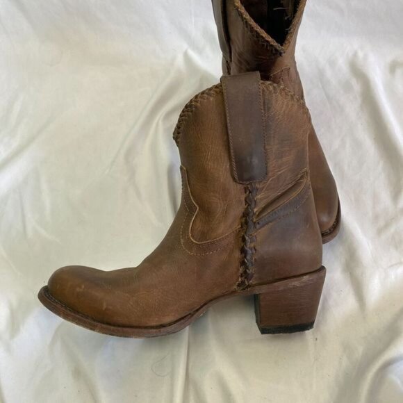 Lane PLAIN JANE PJ Brown Cowboy Boots Booties Size 6 Short Leather Western Ankle - Picture 4 of 11
